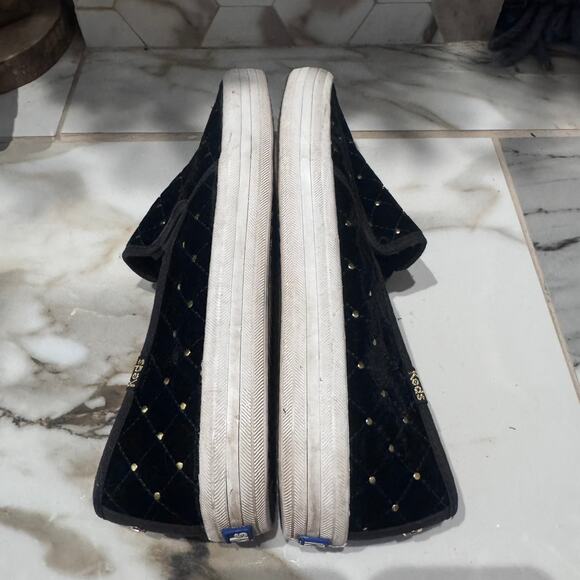 Keds x Kate Spade Double Decker Quilted Black Velvet Gold Stud Slip-On Sneakers9 - Picture 11 of 12